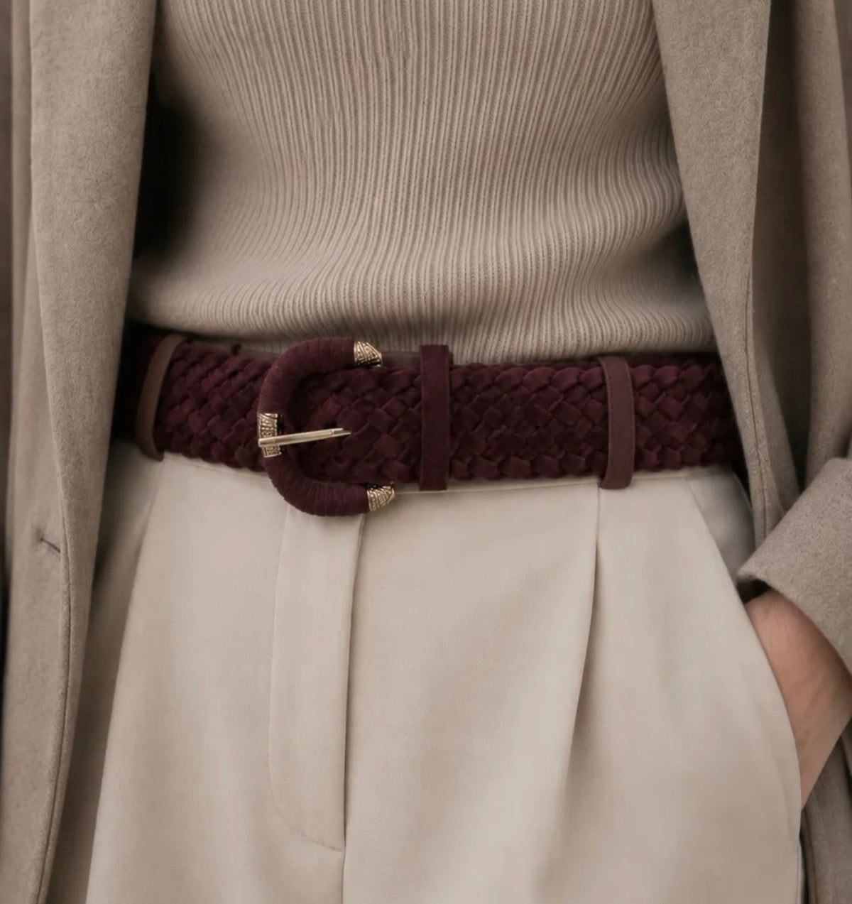 Ceinture bordeaux tressée