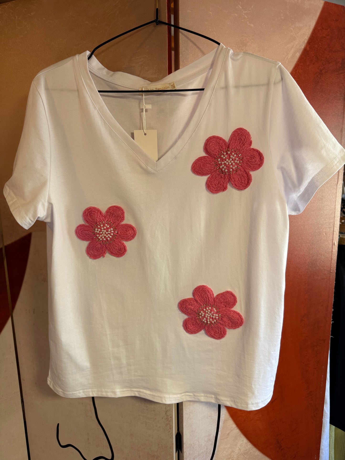 T-shirt fleurs roses
