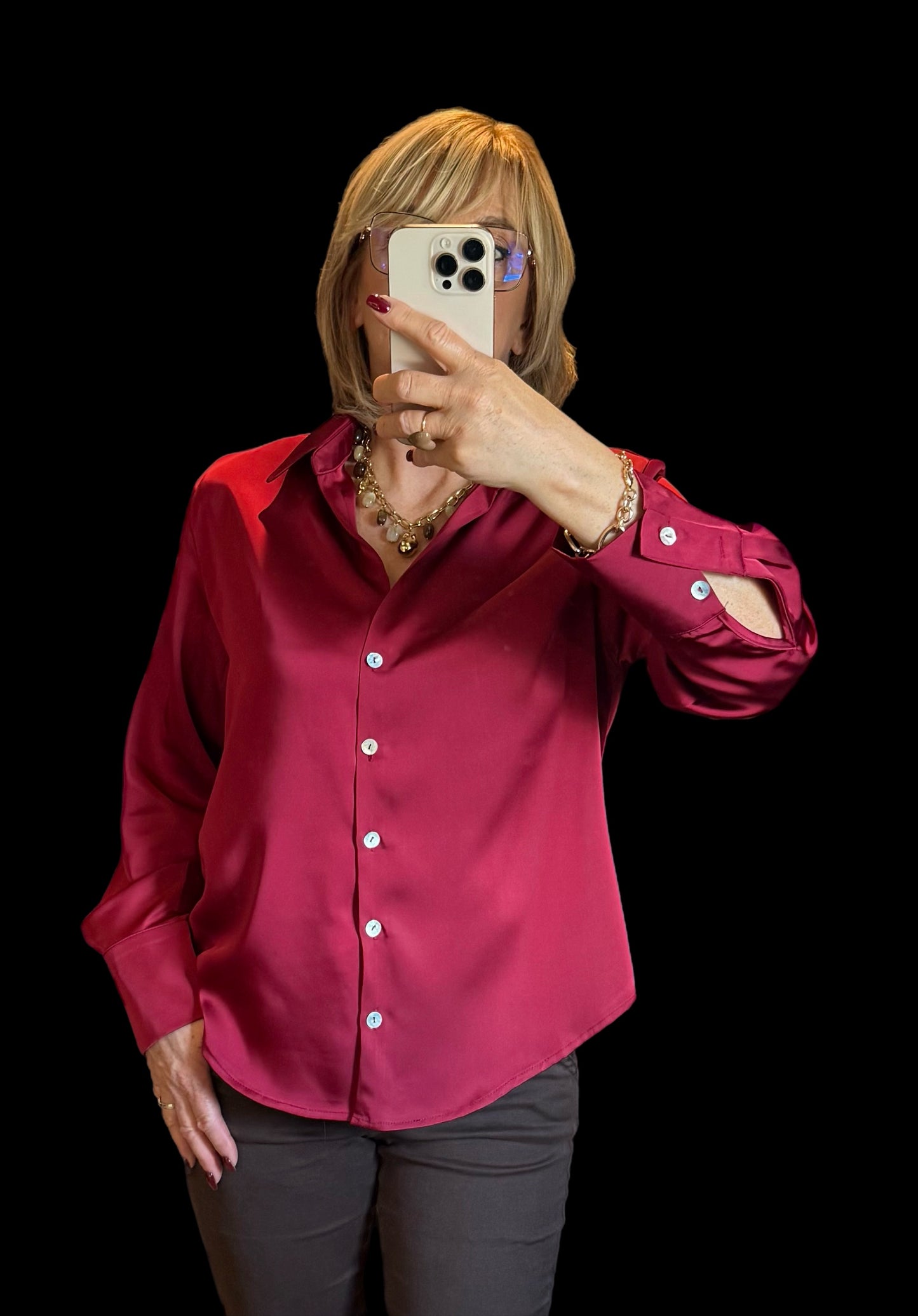 Chemise effet satin bordeaux