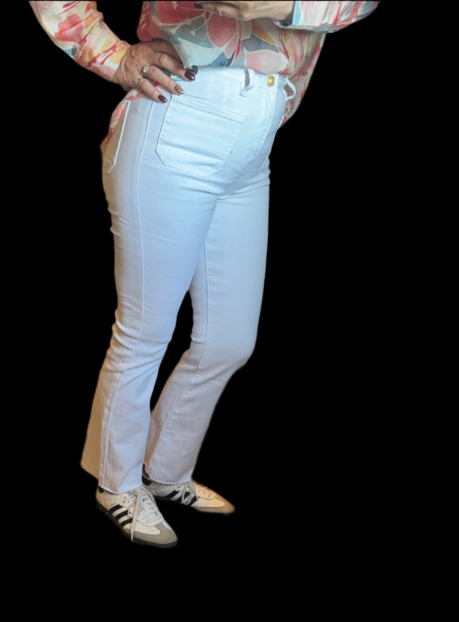 Jeans blanc bas effiloché