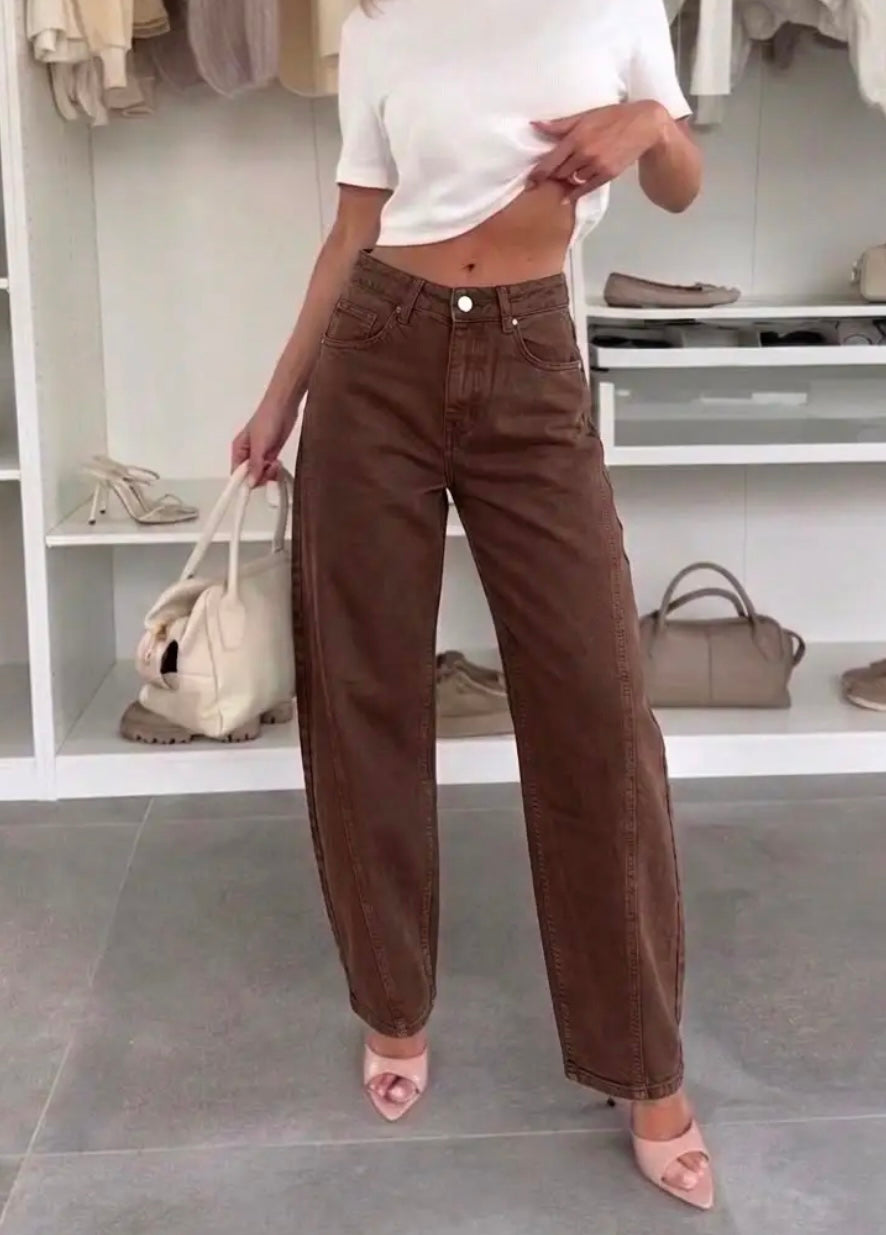 Jean barrel marron