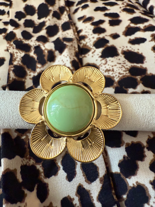 Bague grosse fleur verte