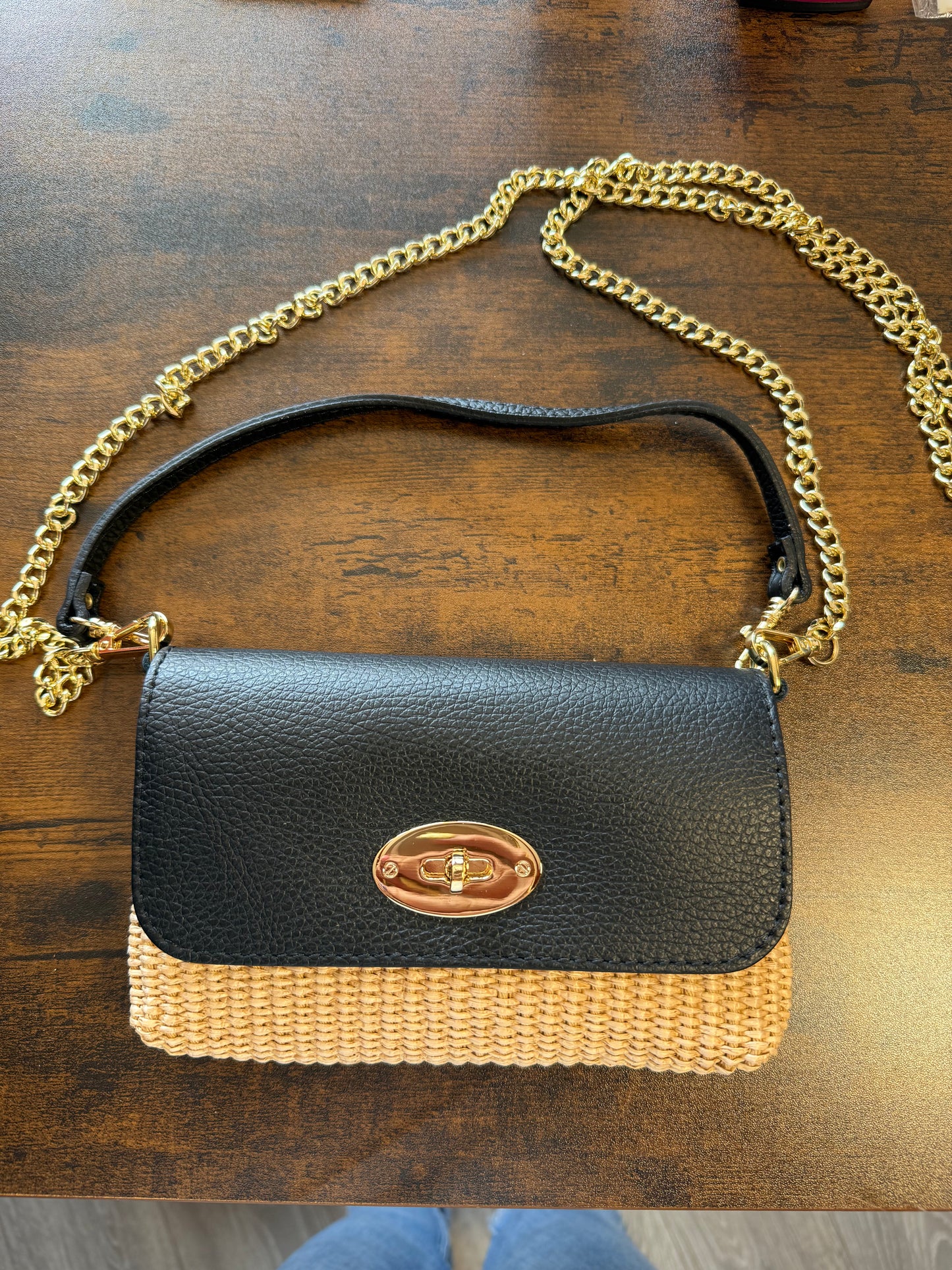 Pochette cuir et osier
