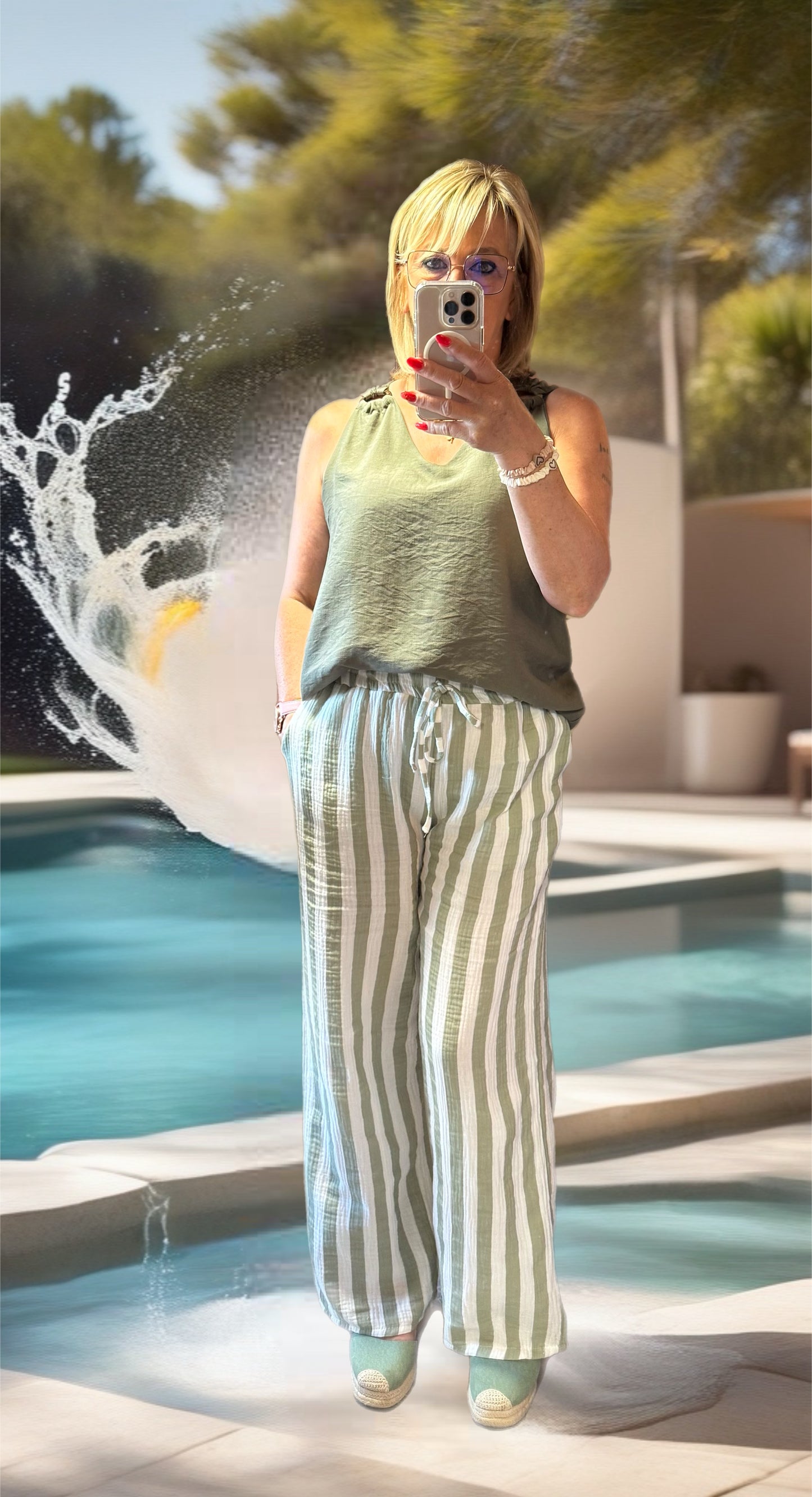 Pantalon gaze de coton rayé