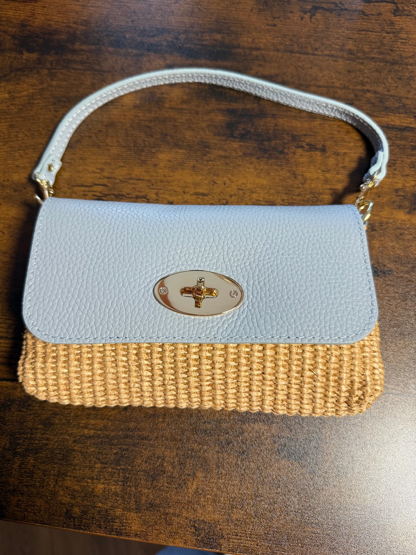 Pochette cuir et osier