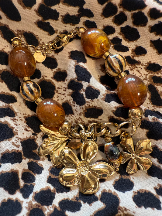 Bracelet marron fleurs