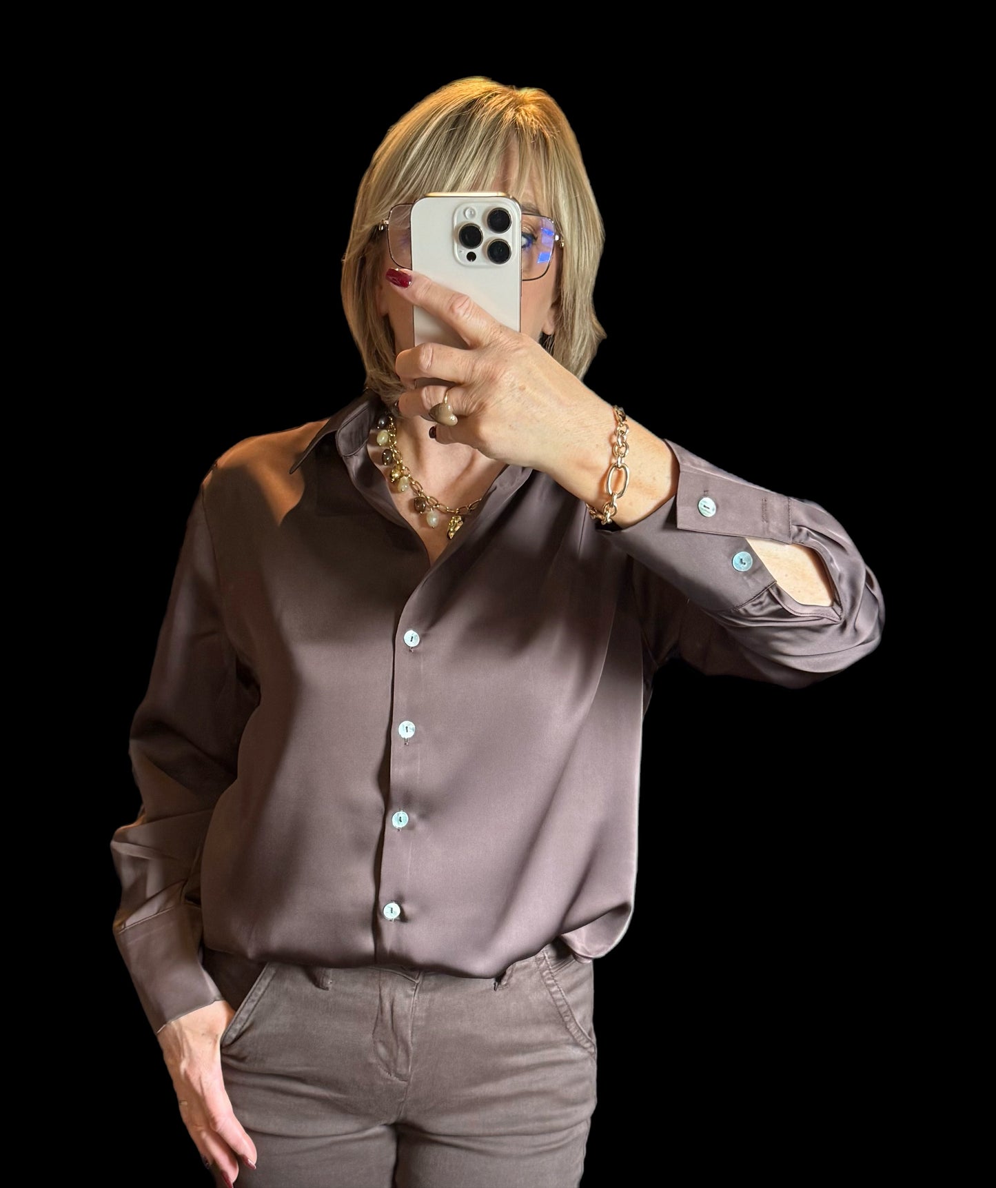 Chemise effet satin chocolat