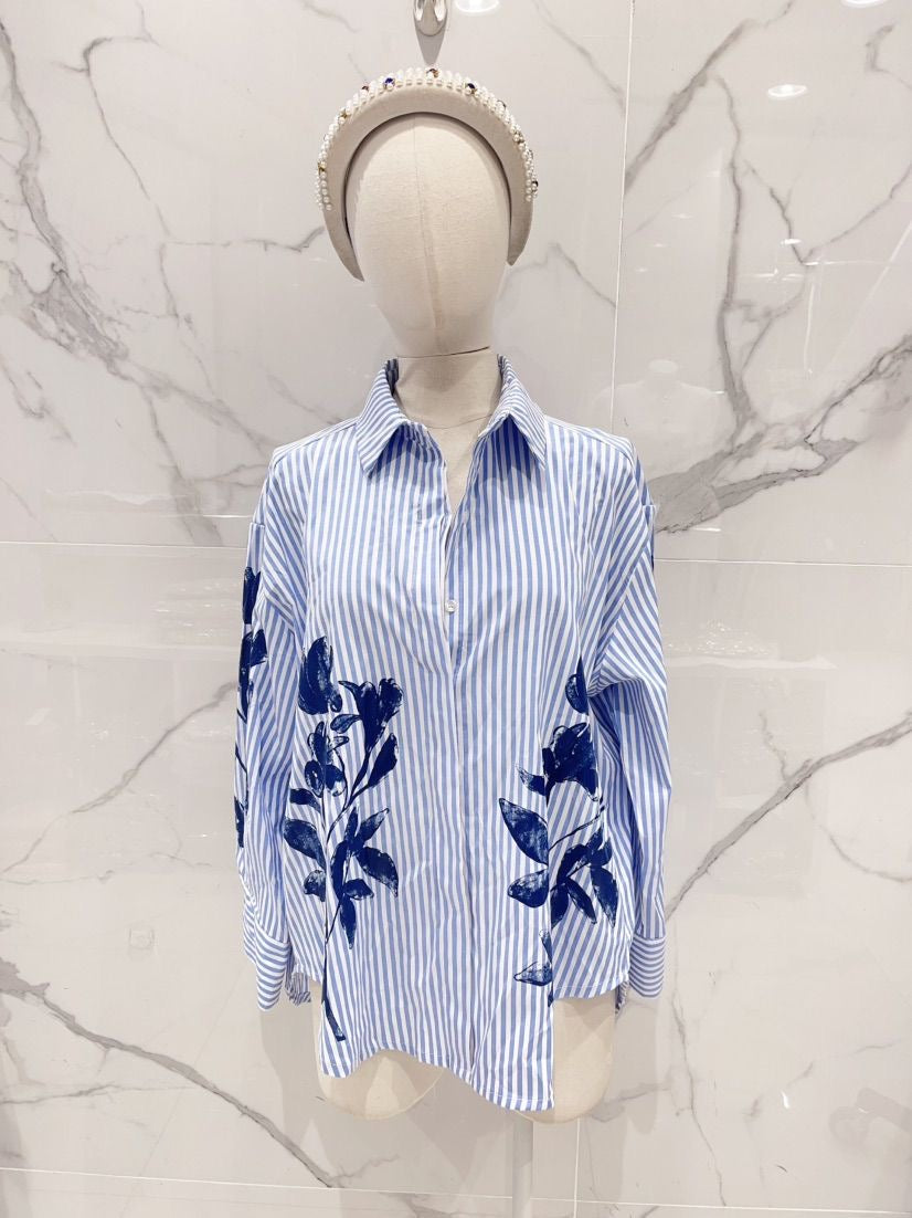 Chemise fleurie grosses rayures