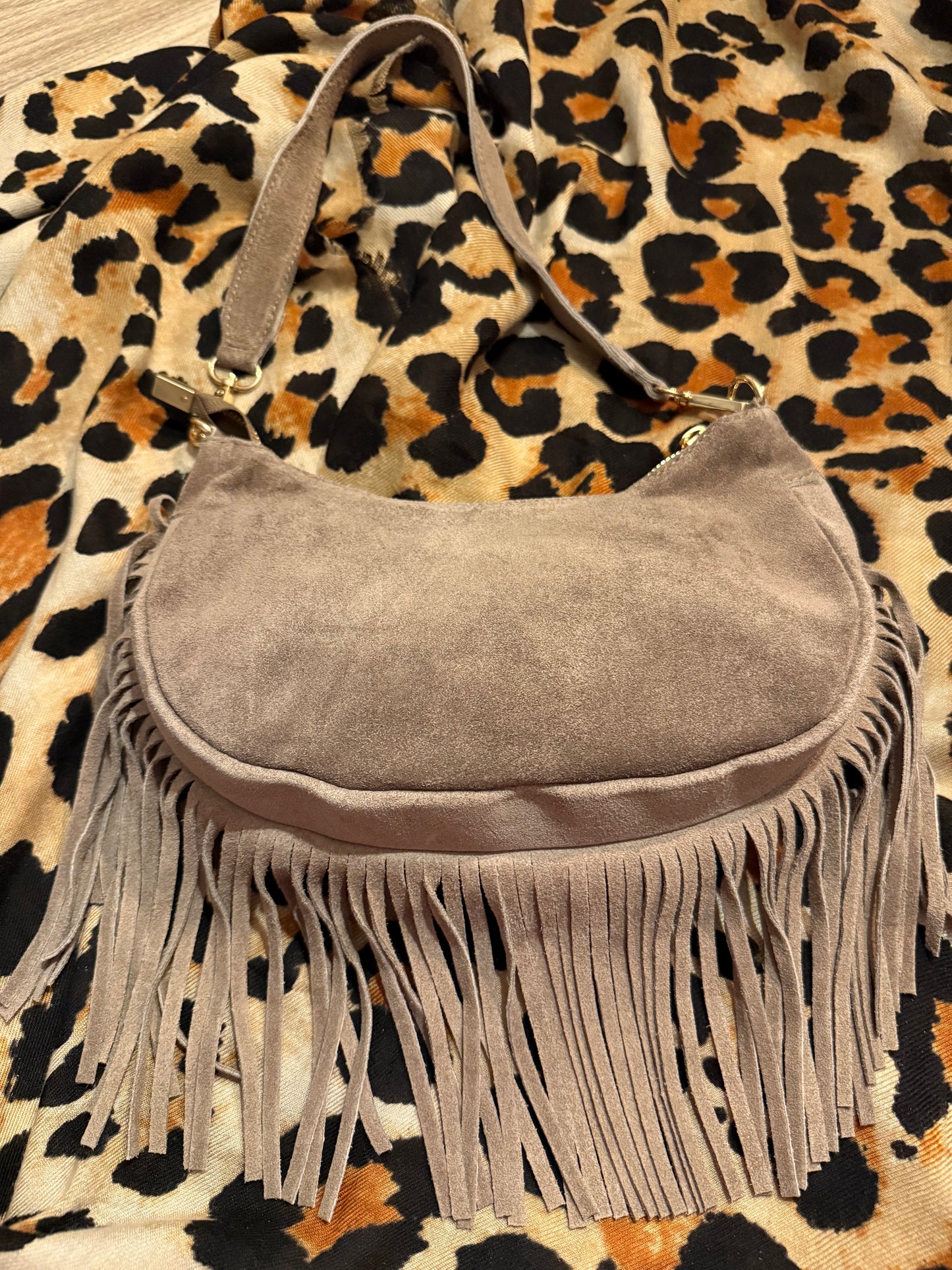 Sac taupe franges