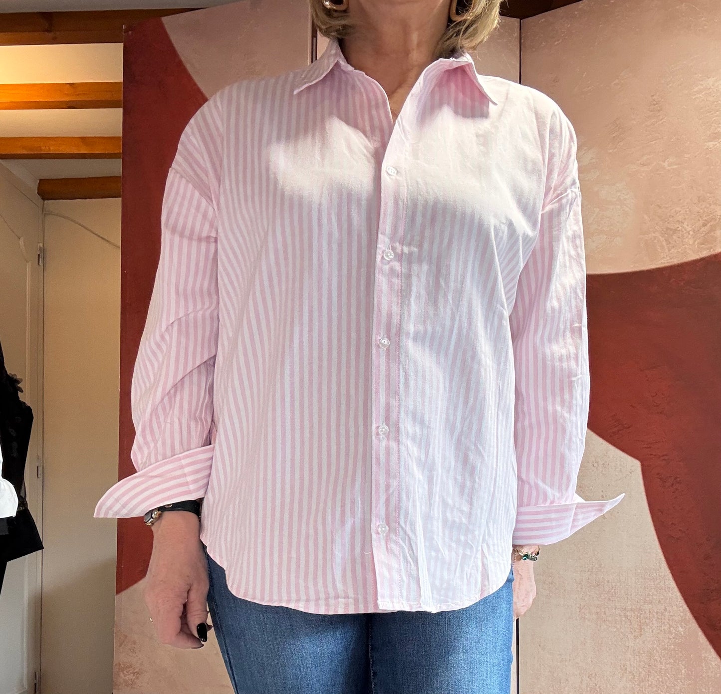 Chemise rose rayée