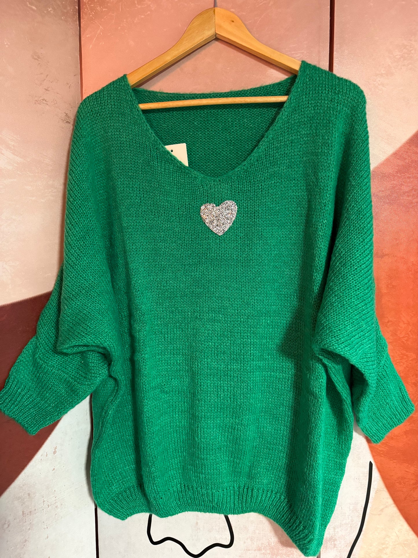 Pull grande taille coeur vert