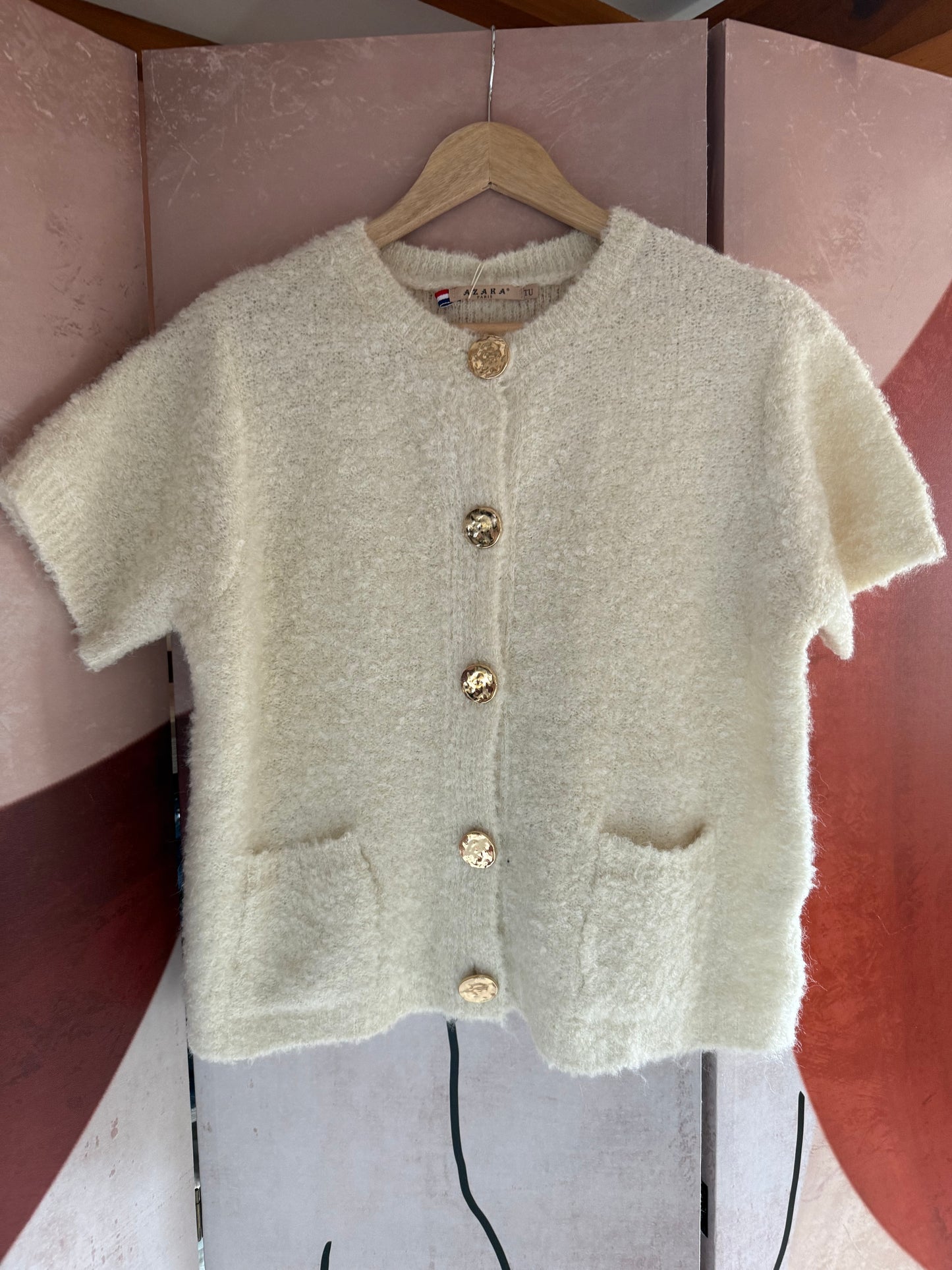 Gilet bouton doré beige