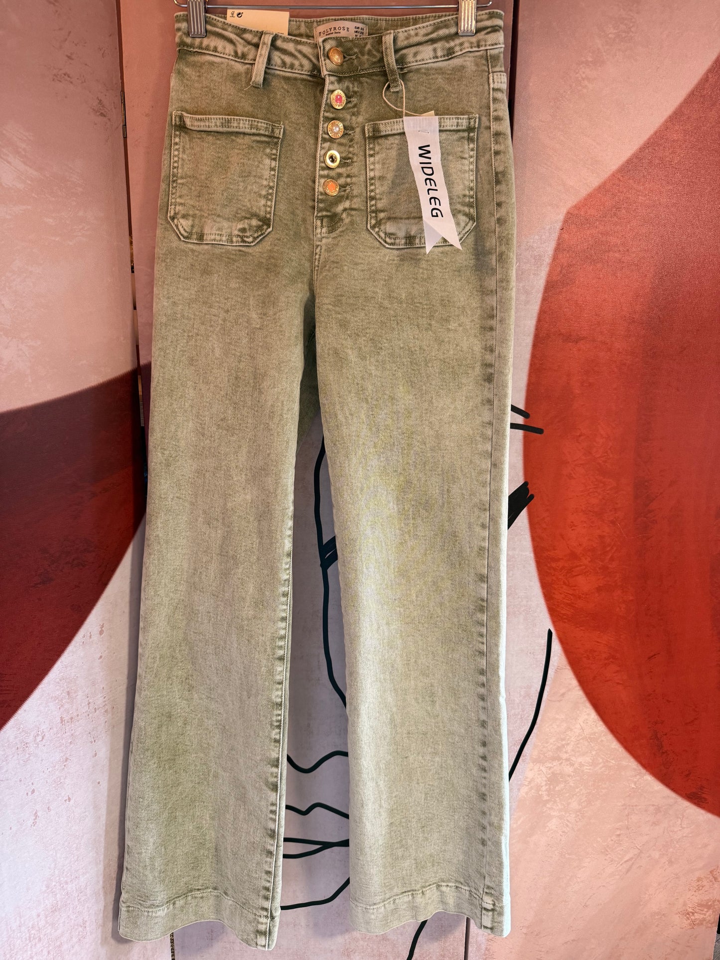 Pantalon large vert délavé