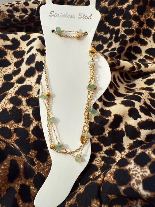 Chaîne de cheville perles vertes