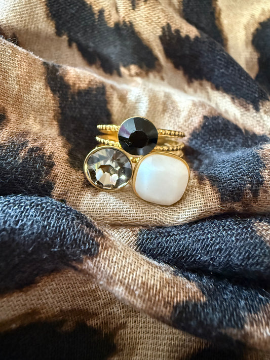 Bague 3 pierres noire et blanche