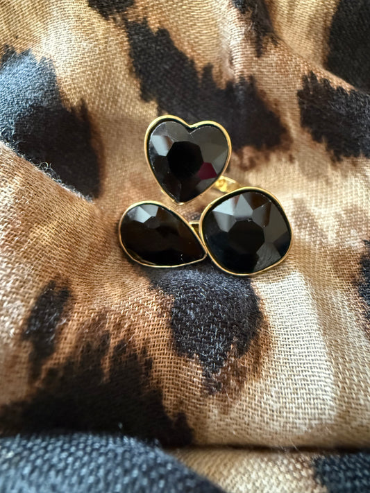Bague 3  pierres noires